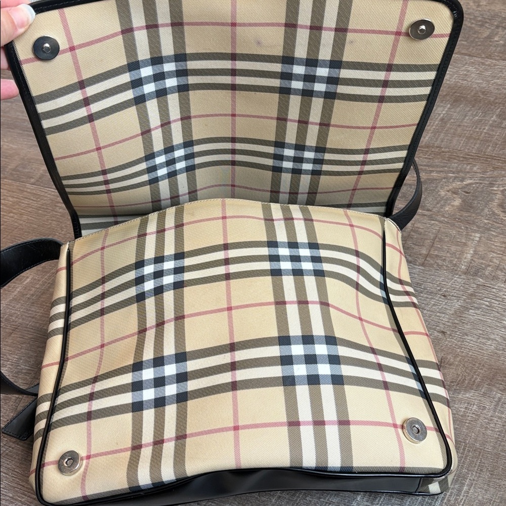 Burberry Tan and Black  large Checkered Crossbody Messenger Bag - Picture 5 of 16
